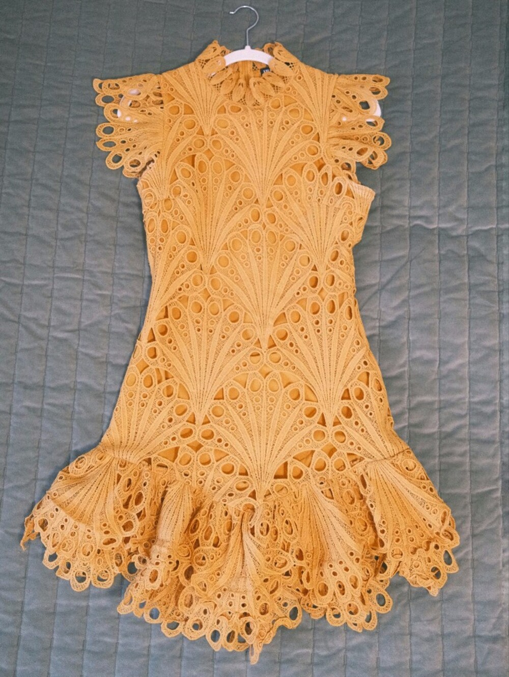 Ina Yellow Lace Eyelet Mini Dress